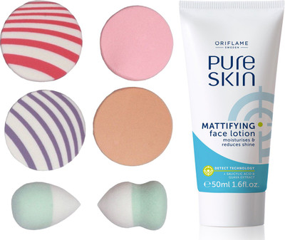 

Oriflame Sweden Pure Skin Mattifying Face Lotion 50ml (32649) With Puff Sponge(Set of 7)