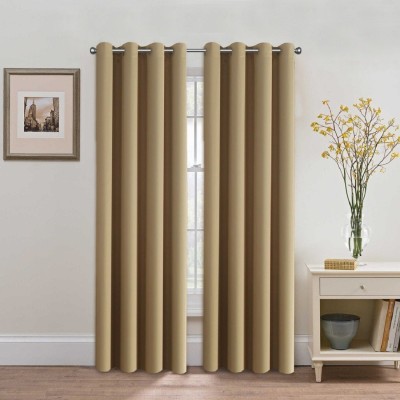 New panipat textile zone 152.4 cm (5 ft) Polyester, Silk Blackout Window Curtain (Pack Of 2)(Solid, Cream)