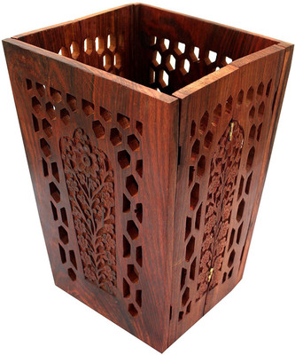 

WoodCart Wooden H@nd Carved Foldable Flower Pot/Dustbin for Office, Home, Bedroom - Keep Your Home Clean Mughal Carved Design Dustbin - 1 g