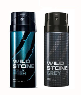 

Wild Stone Aqua Fresh And Grey Deodorant Spray - For Men(150 ml, Pack of 2)