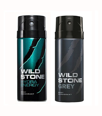 

Wild Stone Hydra Energy And Grey Body Spray - For Men(150 ml, Pack of 2)
