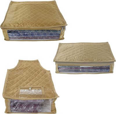 

Indi Bargain Satin Designer Garment Cover Set Set of 3(Golden)
