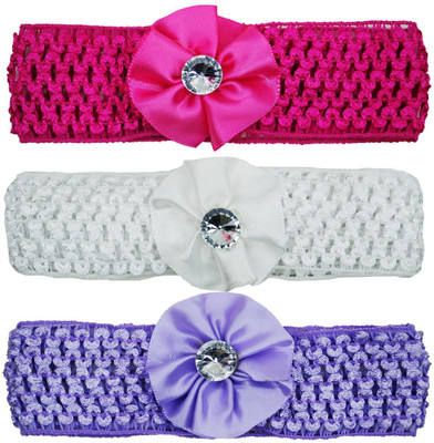 

Netboys Crochet Cutwork Flower Baby Headband ( Pink , White , Purple ) 3 Pcs Set Head Band(Multicolor)
