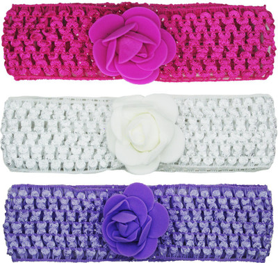

FAVINO Crochet Cutwork Flower Baby Headband ( Pink , White , Purple ) 3 Pcs Set Head Band(Multicolor)