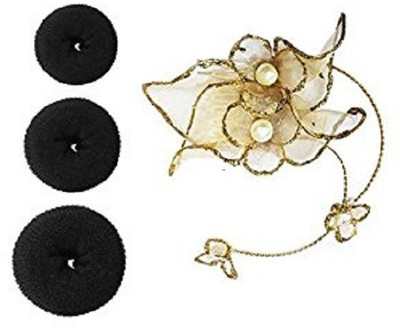 

Confidence Beautiful hair Flowers And Bun Maker(Golden) Hair Accessory Set(Gold, Black)