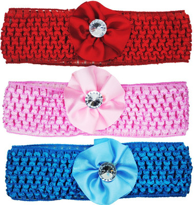 

FAVINO Crochet Cutwork Flower Baby Headband ( Pink , Red , Blue ) 3 Pcs Set Head Band(Multicolor)