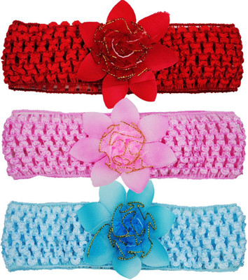 

Netboys Crochet Cutwork Flower Baby Headband ( Pink , Red , Blue ) 3 Pcs Set Head Band(Multicolor)
