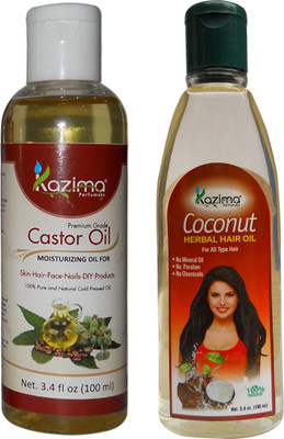 

KAZIMA Combo of Castor Oil and Coconut Herbal Hair Oil (Each 100ML) For Reduces Hair Fall, Hair loss control & Hair Growth Hair Oil(100 ml)