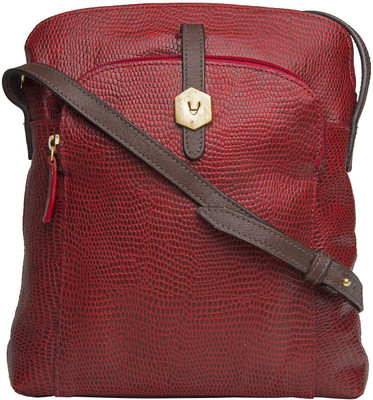 Hidesign Women Formal Red, Brown Genuine Leather Sling Bag, Brown;red