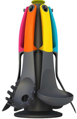 

Blue Birds Nce-1001 Kitchen tool set with stand Non Stick Ladle Set With Stand ( Black With Color Handle) Multicolor Kitchen Tool Set(Multicolor)