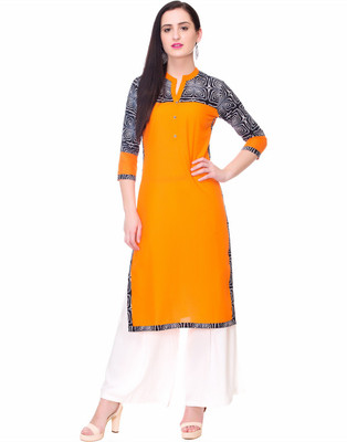 

Mokshi Women's Solid Straight Kurta(Orange