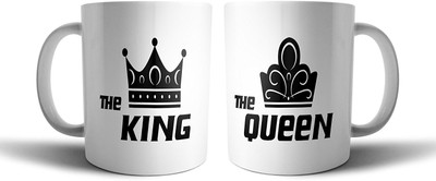 

iKraft Printed - The King and Queen Couples - His and Hers Matching Coffee Cup Set Ceramic Mug(350 ml, Pack of 2), Multicolor
