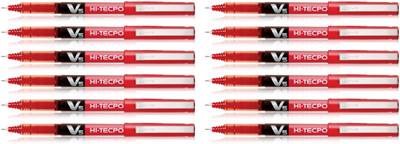 PILOT Hi-tecpoint V5 Roller Ball Pen(Pack of 12, Ink Color - Red)