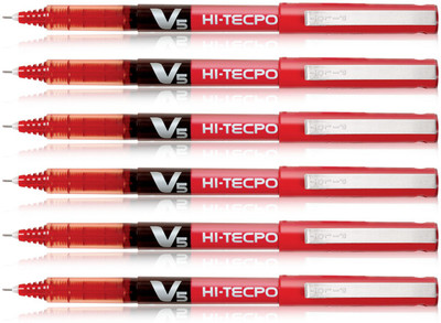 PILOT Hi-tecpoint V5 Roller Ball Pen(Pack of 6, Ink Color - Red)