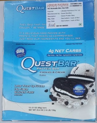 

QUEST NUTRITION COOKIES AND CREAM Protein Bars(720 g, COOKIES & CREAM)