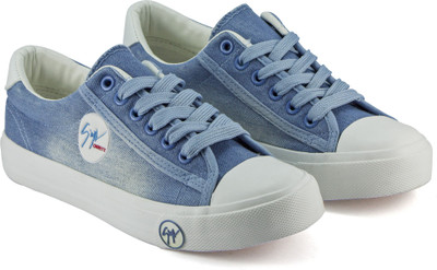 

DeVEE Denim Navy Blue Canvas Shoes For Women(Blue, Off White, Sky blue