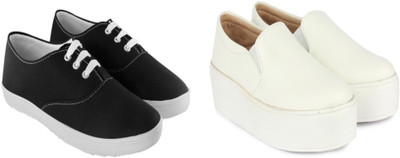 

Zapatoz Women's combo Pack Of 2 Casuals Black White Sneakers Shoes Sneakers For Women(Black, White