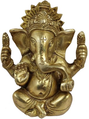 Skywalk Metal Brass Ganesha Religious Idol Figurine Hindu God Sculpture Decorative Showpiece  -  12 cm(Brass, Gold)