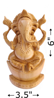 Shalibhadra 6 Inches Wooden Ganesha Ganesh Statue Handmade