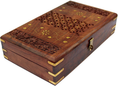 

RGRANDSONS Handmade Wooden Jewellery Box for Women Jewel Gift Items - 10 Inches Multi Purpose Uses Vanity Box(Brown)