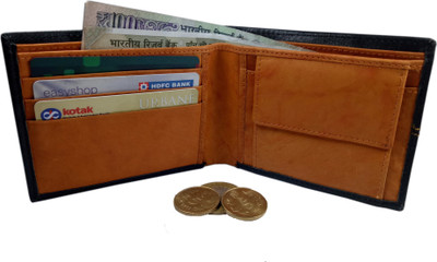 Craft N Life Men Tan, Black Genuine Leather Wallet(3 Card Slots), Black;tan