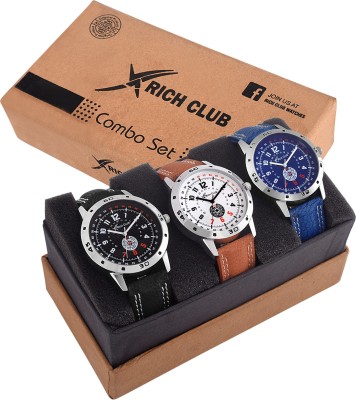 Rich Club RC-88ORN/BLU/BLK Pack Of 3 Exclusive Gentlemen's Watch  - For Men   Watches  (Rich Club)