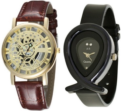 On Time Octus Combo Of G-011 Black Analog Watch And Skeleton Golden Dial Watch  - For Men & Women   Watches  (On Time Octus)