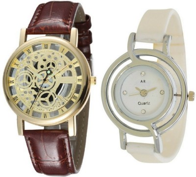 On Time Octus Combo Of G-9 White Analog Watch And Skeleton Golden Dial Watch  - For Men & Women   Watches  (On Time Octus)