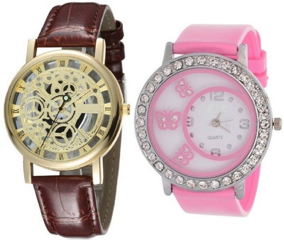 Talgo New Arrival Robin Season Special RROpenbr312pk Special New Collection Gold Open Dial Brown Leather Strep Transparent Formal Party Wear and 312-butterfly crystals studded beautiful and fancy Pink Colour Round Dial Rubber Strap RROPENBR312PK Watch  - For Girls   Watches  (Talgo)
