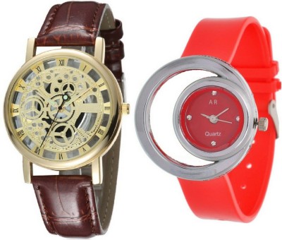 On Time Octus Combo Of G-29 Red Analog Watch And Golden Dial Skeleton Watch  - For Men & Women   Watches  (On Time Octus)