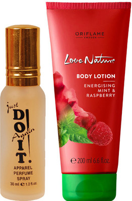 

Oriflame Sweden Love Nature Body Lotion with Energising Mint & Raspberry 200ml (32603) With Just Doit Parfume 30ml(Set of 2)