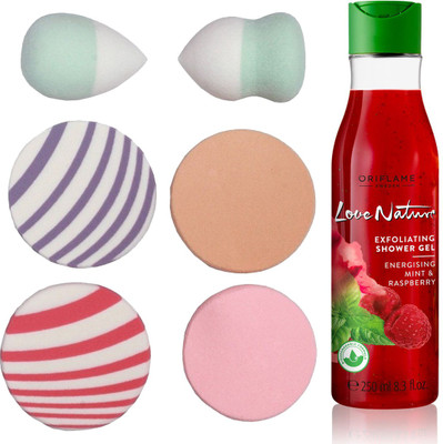 

Oriflame Sweden Love Nature Exfoliating Shower Gel Energising Mint & Raspberry 250ml (32602) With Puff Sponge(Set of 7)
