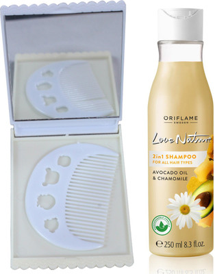 

Oriflame Sweden Love Nature 2in1 Shampoo for All hair types with Avocado & Chamomile 250ml (32624) With Comb Mirror Set(Set of 3)