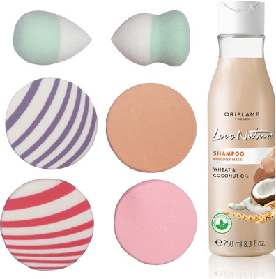 

Oriflame Sweden Love Nature Shampoo for Dry hair with Wheat & Coconut Oil 250ml (32618) With Puff Sponge(Set of 7)