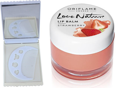 

Oriflame Sweden Love Nature Lip Balm - Strawberry 7g (31075) With Comb Mirror Set(Set of 3)