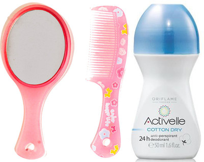 

Oriflame Sweden Activelle Anti-perspirant 24h Deodorant Cotton Dry 50ml (25281) With Mirror Comb Set(Set of 3)