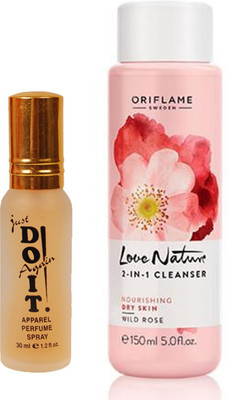 

Oriflame Sweden Love Nature 2-in-1 Cleanser Wild Rose 150ml (30163) With Just Doit Parfume 30ml(Set of 2)