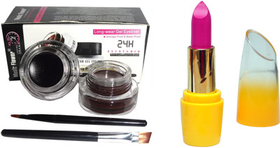 Music Flower Long Lasting Smudge Proof & Waterproof Gel Eyeliner and Lipstick(Set of 2)
