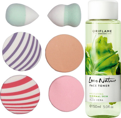 

Oriflame Sweden Love Nature Face Toner Aloe Vera 150ml (32348) With Puff Sponge(Set of 7)