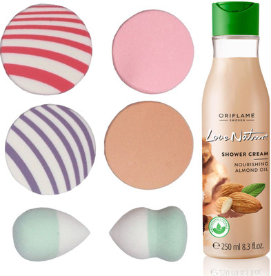 

Oriflame Sweden Love Nature Shower Gel with Nourishing Almond Oil 250ml (32616) With Puff Sponge(Set of 7)