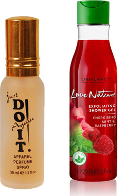 

Oriflame Sweden Love Nature Exfoliating Shower Gel Energising Mint & Raspberry 250ml (32602) With Just Doit Parfume 30ml(Set of 2)