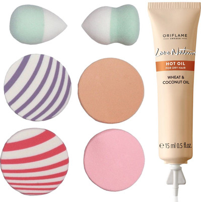 

Oriflame Sweden Love Nature Hair Oil for Dry hair with Wheat & Coconut Oil 250ml (32620) With Puff Sponge(Set of 7)