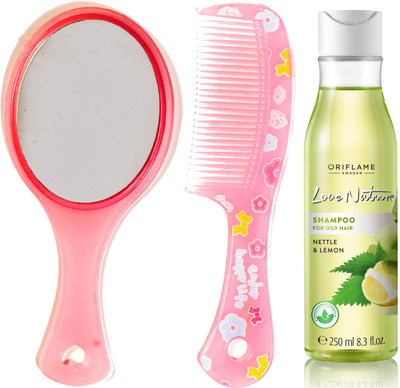 

Oriflame Sweden Love Nature Shampoo for Oily hair with Nettle & Lemon 250ml (32625) With Mirror Comb Set(Set of 3)