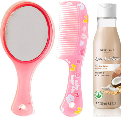 

Oriflame Sweden Love Nature Shampoo for Dry hair with Wheat & Coconut Oil 250ml (32618) With Mirror Comb Set(Set of 3)