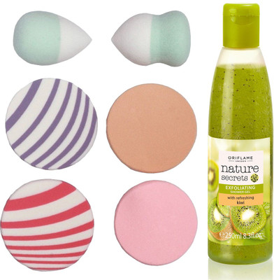 

Oriflame Sweden Love Nature Nature Secrets Exfoliating Shower Gel with Refreshing Kiwi 250ml (33010) With Puff Sponge(Set of 7)