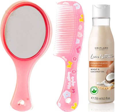 

Oriflame Sweden Love Nature Conditioner for Dry Hair with Wheat & Coconut Oil 250ml (32619) With Mirror Comb Set(Set of 3)