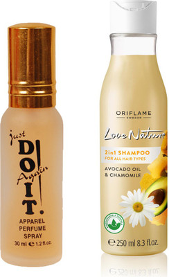 

Oriflame Sweden Love Nature 2in1 Shampoo for All hair types with Avocado & Chamomile 250ml (32624) With Just Doit Parfume 30ml(Set of 2)