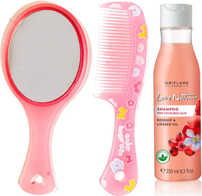 

Oriflame Sweden Love Nature Shampoo for Coloured Hair with Rosehip & Linseed Oil 250ml (32621) With Mirror Comb Set(Set of 3)