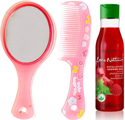 

Oriflame Sweden Love Nature Exfoliating Shower Gel Energising Mint & Raspberry 250ml (32602) With Mirror Comb Set(Set of 3)