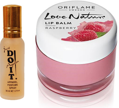

Oriflame Sweden Love Nature Lip Balm - Raspberry 7g (31077) With Just Doit Parfume 30ml(Set of 2)